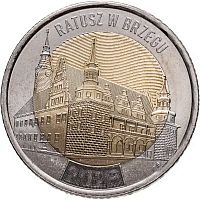 Памятная монета 5 злотых Ратуша Бжега. Польша 2025 UNC