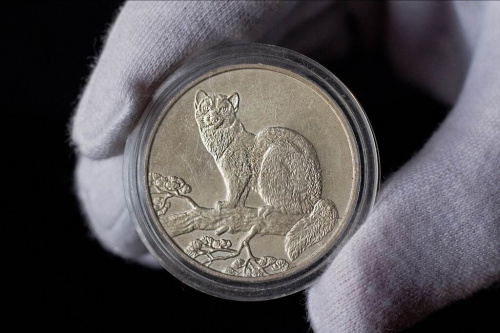 Серебряная монета 3 рубля 925 пробы в капсуле  Соболь, ЛМД, Россия, 1995 г. в. Монета в состоянии UNC (из мешка)