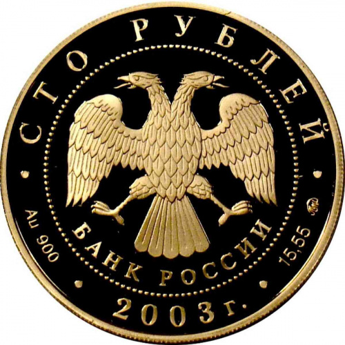 Монета 100 рублей Петрозаводск. Окно в Европу. ММД 2003 PF фото 2