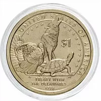 Монета 1 доллар Делаверский договор в капсуле. Коренные американцы. США D 2013 UNC