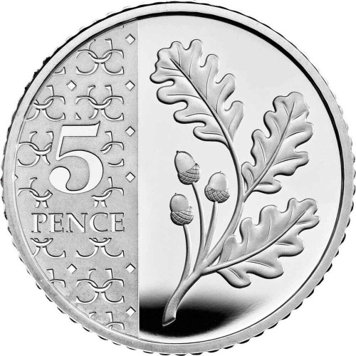 Серебряная монета 5 пенсов Дубовая веточка в капсуле. Великобритания 2023 Proof Серебряная монета 5 пенсов Дубовая веточка в капсуле. Великобритания 2023 Proof