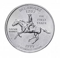 Монета 25 центов Делавэр. Штаты и территории. США Р 1999 UNC