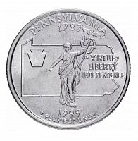 Монета 25 центов Пенсильвания. Штаты и территории. США Р 1999 UNC