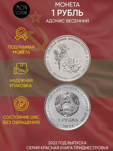 Памятная монета 1 рубль Красная книга - Адонис Весенний. Приднестровье, 2022 г. в. Монета в состоянии UNC (из мешка) Памятная монета 1 рубль Красная книга - Адонис Весенний. Приднестровье, 2022 г. в. Монета в состоянии UNC (из мешка)