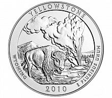 Монета 25 центов Йеллоустон. Национальные парки. США D 2010 UNC