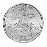 Монета 25 центов Миссисипи. Штаты и территории. США Р 2002 UNC