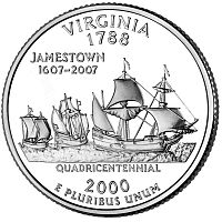 Монета 25 центов Вирджиния. Штаты и территории. США D 2000 UNC