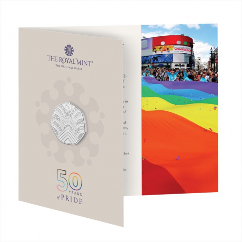 Памятная монета 50 пенсов в буклете 50 лет Pride. Великобритания 2022 BU