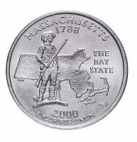 Монета 25 центов Массачусетс. Штаты и территории. США Р 2000 UNC