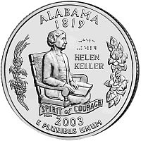 Монета 25 центов Алабама. Штаты и территории. США D 2003 UNC