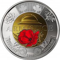 Памятная цветная монета 2 доллара Окончание Первой Мировой войны. Канада 2018 UNC