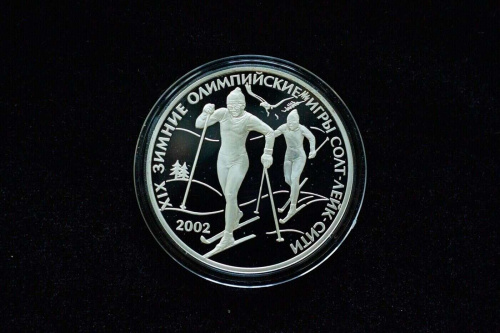 Серебряная монета в капсуле 3 рубля 900 пробы (31,1 г) XIX Олимпийские игры в Солт-Лейк-Сити. Россия 2002 PF фото 3