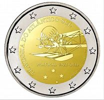 Памятная монета 2 евро 100 лет первому перелёту Южной Атлантики. Португалия, 2022 г. в. Монета в состоянии UNC (из мешка