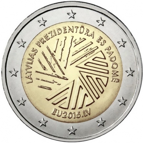 Монета 2 евро Председательство Латвии в ЕвроСоюзе. Латвия 2015 UNC Монета 2 евро Председательство Латвии в ЕвроСоюзе. Латвия 2015 UNC