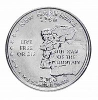 Монета 25 центов Нью Гэмпшир. Штаты и территории. США D 2000 UNC