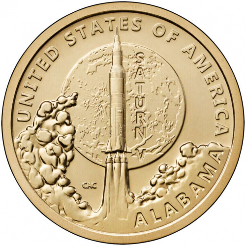 Монета 1 доллар Сатурн 5 - Алабама. Американские инновации. Р США 2024 UNC Монета 1 доллар Сатурн 5 - Алабама. Американские инновации. Р США 2024 UNC