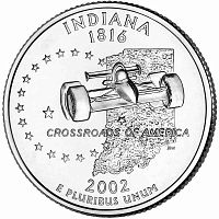 Монета 25 центов Индиана. Штаты и территории. США D 2002 UNC