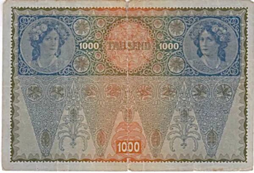 Подлинная банкнота 1000 крон. Австро-Венгрия, 1902 г. в. Купюра в состоянии VF (из обращения) фото 2 Подлинная банкнота 1000 крон. Австро-Венгрия, 1902 г. в. Купюра в состоянии VF (из обращения) фото 2