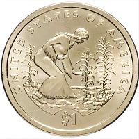 Монета 1 доллар Посадка культур. Сакагавея. Коренные американцы. США D 2009 UNC