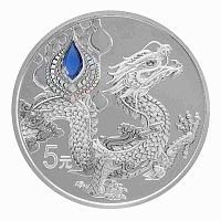 Серебряная монета 999 пробы (15 г) 5 юаней в капсуле Феникс. Благоприятные животные. Китай 2023 PF