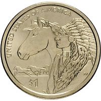Монета 1 доллар Торговые пути XVII века. Коренные американцы. США D 2012 UNC