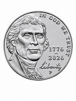 Монета 5 центов 250 лет независимости США 2026 P UNC