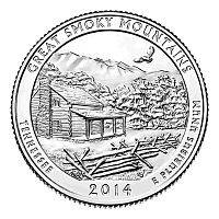 Монета 25 центов Грейт-Смоки-Маунтинс. Национальные парки. США Р 2014 UNC