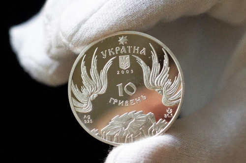 Серебряная монета в капсуле 10 гривен 925 пробы (33.62 г) Почаевская лавра. Украина 2003 PF фото 2