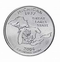 Монета 25 центов Мичиган. Штаты и территории. США Р 2004 UNC