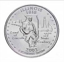 Монета 25 центов Иллинойс. Штаты и территории. США Р 2003 UNC