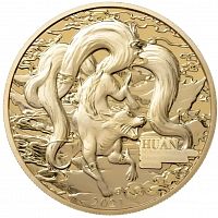 Памятная монета 20 центов Хуань. Мифические существа. Самоа 2021 PF