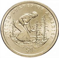 Монета 1 доллар Посадка культур. Сакагавея. Коренные американцы. США P 2009 UNC