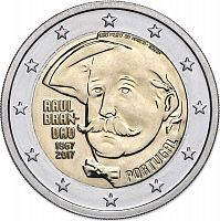 Памятная монета 2 евро 150 лет писателю Раулю Брандао. Португалия, 2017 г. в. Монета в состоянии UNC (из ролла)