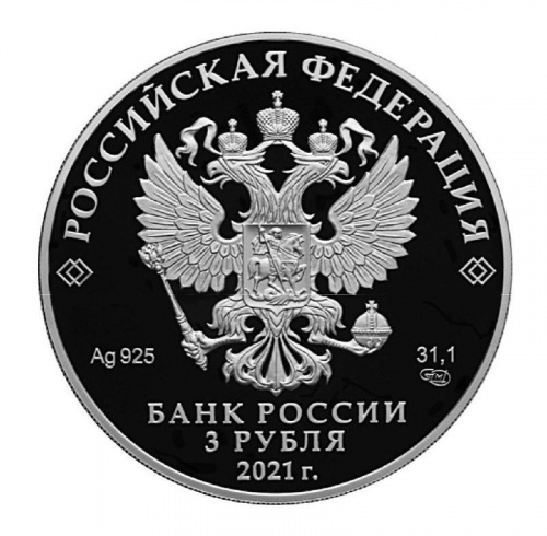Серебряная монета 3 рубля в капсуле (31,1г) Богородицерождественский Бобренев мужской монастырь. СПМД 2021 Proof фото 2