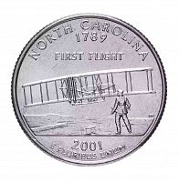 Монета 25 центов Северная Каролина. Штаты и территории. США Р 2001 UNC
