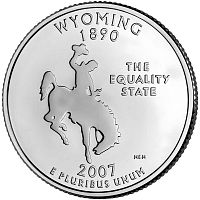 Монета 25 центов Вайоминг. Штаты и территории. США D 2007 UNC