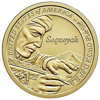 Монета 1 доллар Вождь Секвойя. Сакагавея. Коренные американцы. США D 2017 UNC