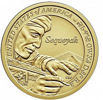 Монета 1 доллар Вождь Секвойя. Сакагавея. Коренные американцы. США Р 2017 UNC