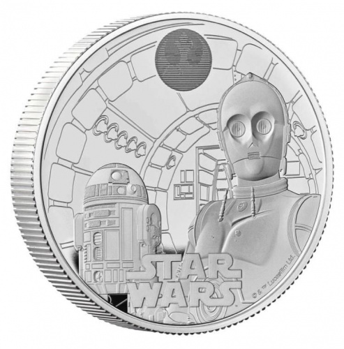 Серебряная (62.86 г) монета 5 фунтов Звездные воины. R2-D2 и C-3PO. Великобритания 2023 PF Серебряная (62.86 г) монета 5 фунтов Звездные воины. R2-D2 и C-3PO. Великобритания 2023 PF