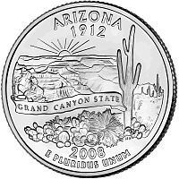 Монета 25 центов Аризона. Штаты и территории. США D 2008 UNC
