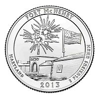 Монета 25 центов Форт Мак-Генри. Национальные парки. США Р 2013 UNC