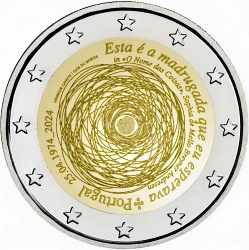 Монета 2 евро 50-летие революции гвоздик. Португалия 2024 UNC Монета 2 евро 50-летие революции гвоздик. Португалия 2024 UNC
