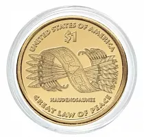 Монета 1 доллар Пояс Гайяваты в капсуле. Коренные американцы. США P 2010 UNC