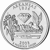 Монета 25 центов Арканзас. Штаты и территории. США D 2003 UNC
