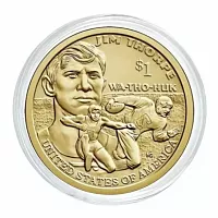 Монета 1 доллар Джим Торп в капсуле. Коренные американцы. США D 2018 UNC