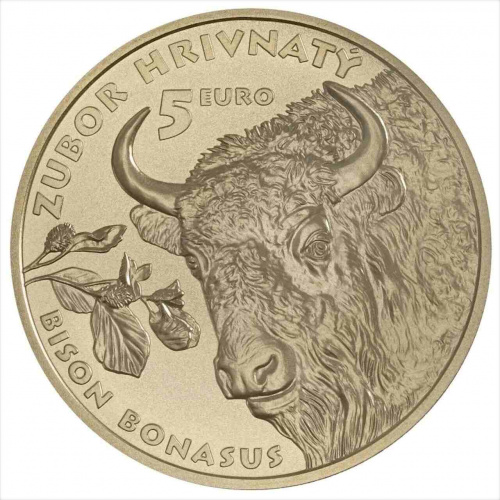 Памятная монета 5 евро Европейский Зубр. Флора и Фауна. Словакия 2024 UNC Памятная монета 5 евро Европейский Зубр. Флора и Фауна. Словакия 2024 UNC