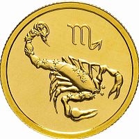 Золотая монета 999 пробы (3.2 г) 25 рублей Скорпион в капсуле. Знаки зодиака. ММД 2002 UNC