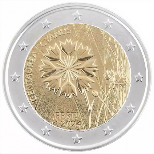 Памятная монета 2 евро Синий Василек. Национальные символы. Эстония 2024 UNC