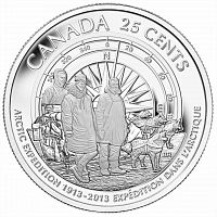 Памятная монета 25 центов (глянцевая) 100 лет Канадской арктической экспедиции. Канада 2013 UNC