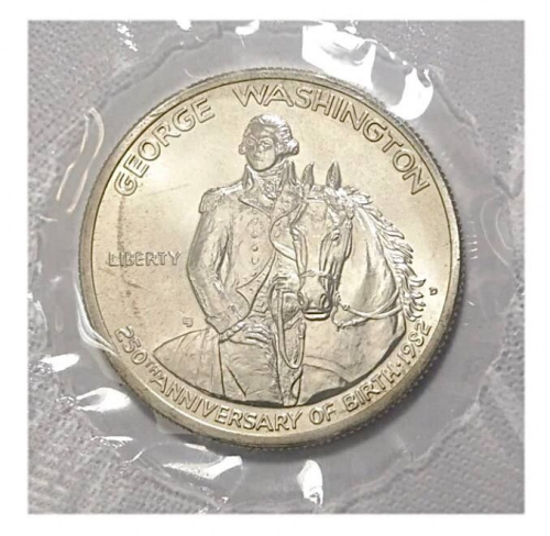 Серебряная монета 1/2 доллара (half dollar) в запайке Джордж Вашингтон. D. США, 1982 г. в. UNC Серебряная монета 1/2 доллара (half dollar) в запайке Джордж Вашингтон. D. США, 1982 г. в. UNC